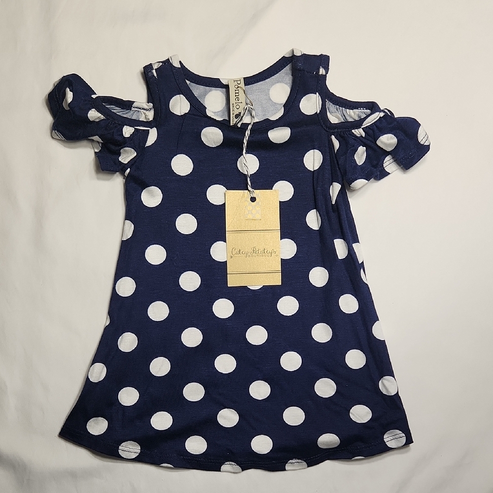 Pomelo Baby Girl Navy Polka Dot Cold Shoulder Dress 3–6M NWT